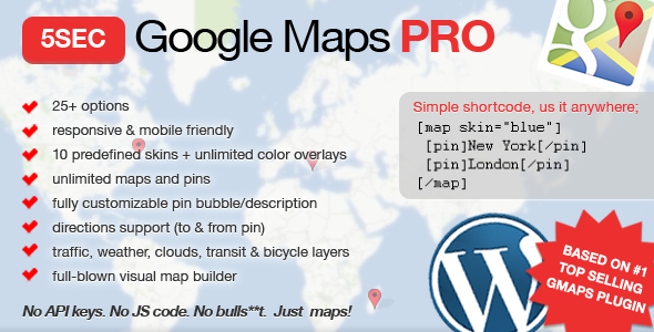 5sec Google Maps PRO Preview Wordpress Plugin - Rating, Reviews, Demo & Download
