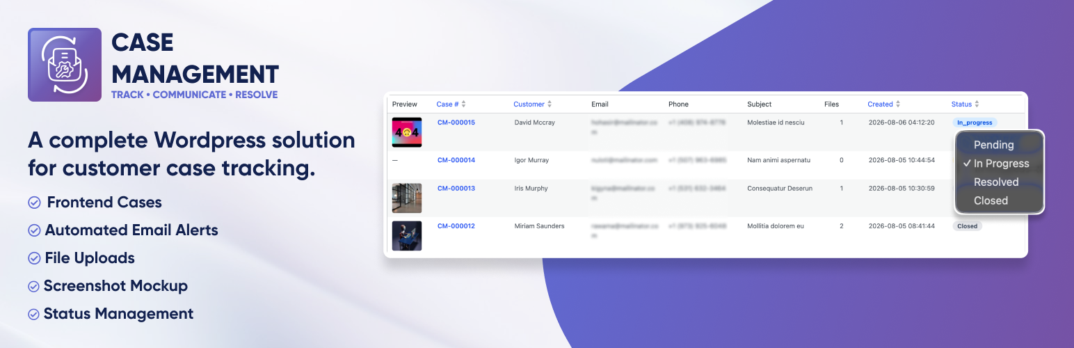 Aarambha Case Management Preview Wordpress Plugin - Rating, Reviews, Demo & Download