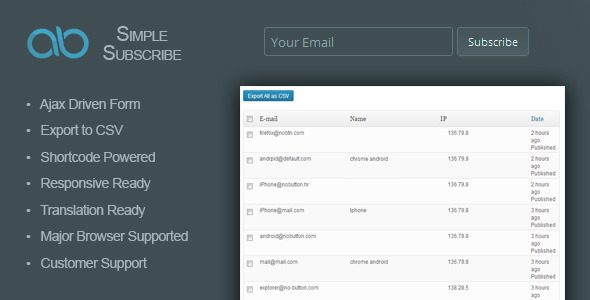 AB Simple Subscribe WordPress Plugin Preview - Rating, Reviews, Demo & Download