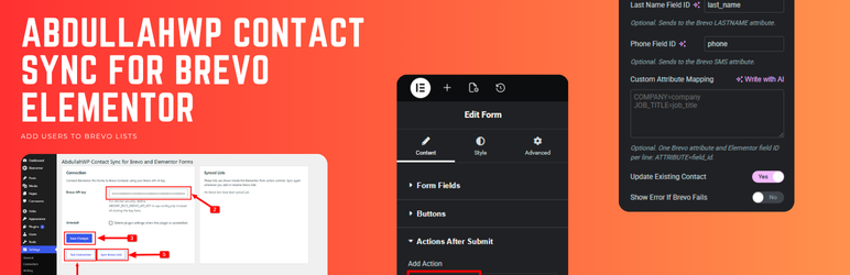 AbdullahWP Contact Sync For Brevo And Elementor Forms Preview Wordpress Plugin - Rating, Reviews, Demo & Download