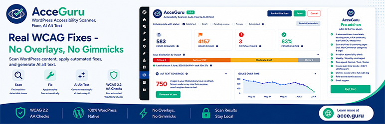 AcceGuru – Accessibility Scanner, Auto-Fixer & AI Alt Text Preview Wordpress Plugin - Rating, Reviews, Demo & Download