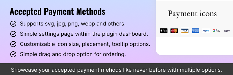 Accepted Payment Methods Preview Wordpress Plugin - Rating, Reviews, Demo & Download