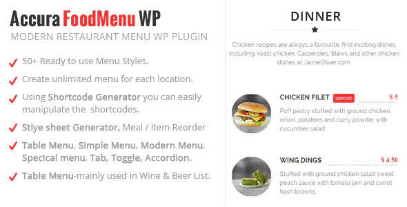 Accura FoodMenu WP – Modern Restaurant Food Menu Preview Wordpress Plugin - Rating, Reviews, Demo & Download