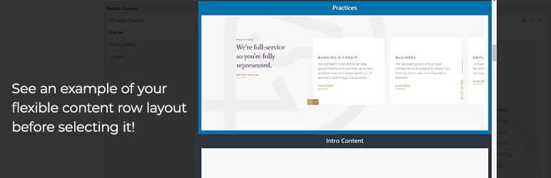 ACF Flexible Content Layout Previews Preview Wordpress Plugin - Rating, Reviews, Demo & Download