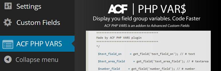 ACF PHP VARS Preview Wordpress Plugin - Rating, Reviews, Demo & Download