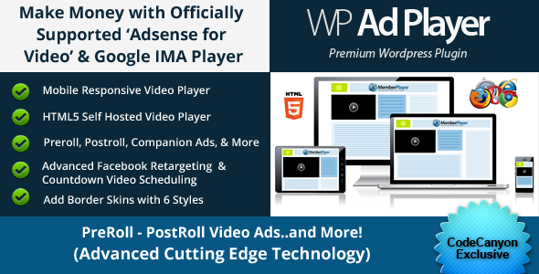 Ad Revenue Adsense For Video / Google IMA HTML Video Player Preview Wordpress Plugin - Rating, Reviews, Demo & Download