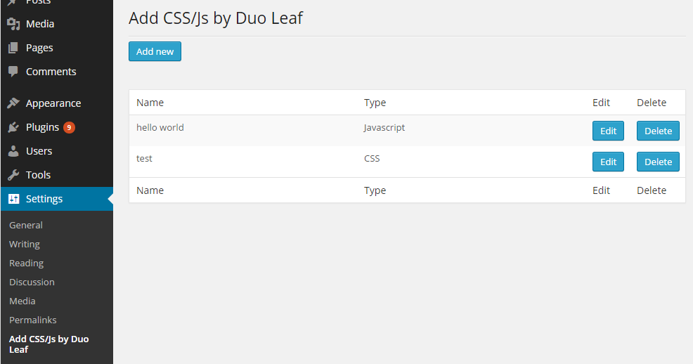 Add CSS/Js By Duo Leaf Preview Wordpress Plugin - Rating, Reviews, Demo & Download