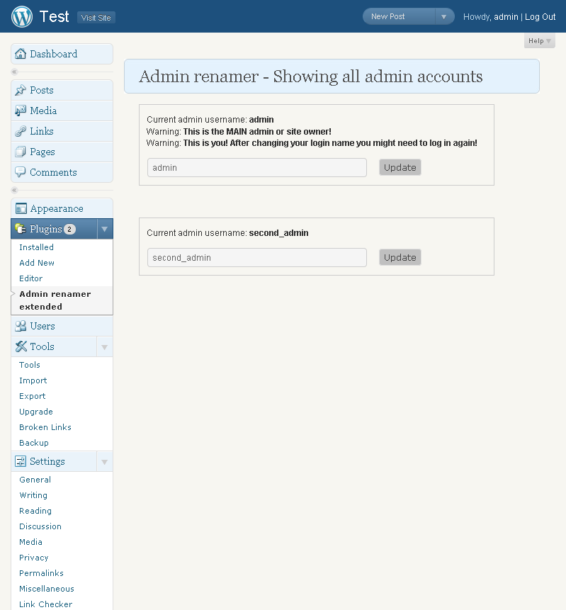 Admin Renamer Extended Preview Wordpress Plugin - Rating, Reviews, Demo & Download