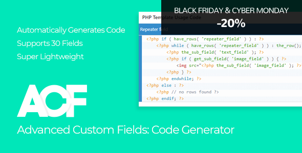 Advanced Custom Fields – Code Generator Preview Wordpress Plugin - Rating, Reviews, Demo & Download