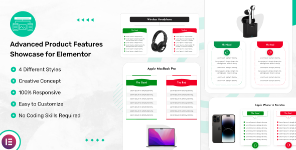 Advanced Product Features Showcase For Elementor Preview Wordpress Plugin - Rating, Reviews, Demo & Download