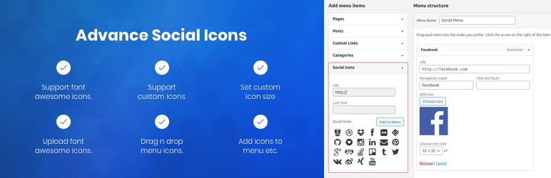 Advanced Social Icons Preview Wordpress Plugin - Rating, Reviews, Demo & Download