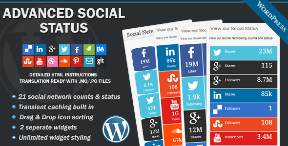 Advanced Social Status WordPress Social Counter Preview - Rating, Reviews, Demo & Download