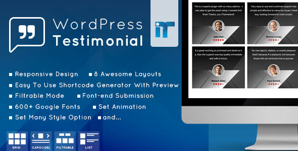 Advanced Testimonials – Testimony Plugin for Wordpress As Carousel, Grid, Issotop Preview - Rating, Reviews, Demo & Download