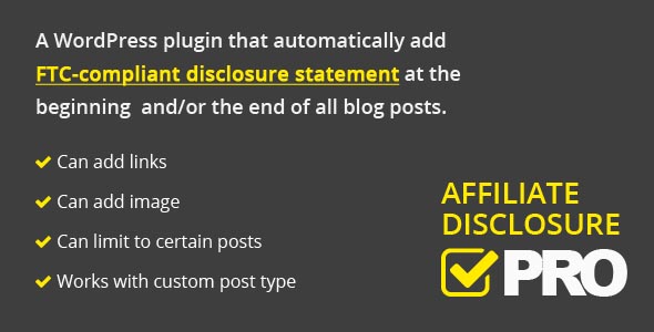 Affiliate Disclosure PRO – WordPress Plugin Preview - Rating, Reviews, Demo & Download