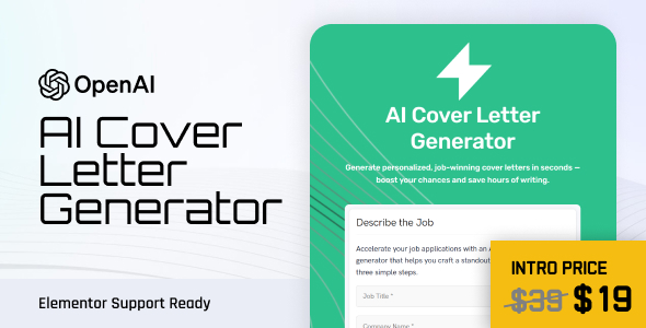 AI Cover Letter Generator Plugin for Wordpress Preview - Rating, Reviews, Demo & Download
