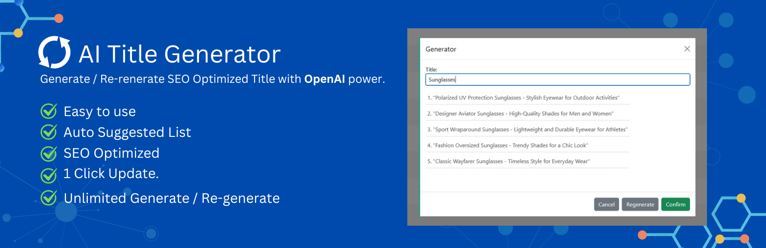 AI Title Generator Preview Wordpress Plugin - Rating, Reviews, Demo & Download