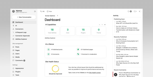AIpress – WordPress Admin Dashboard Theme Preview - Rating, Reviews, Demo & Download