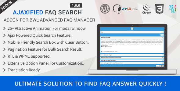 Ajaxified FAQ Search – Advanced FAQ Addon Preview Wordpress Plugin - Rating, Reviews, Demo & Download