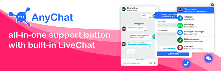 All-in-one Chat Button By Anychat Wordpress Plugin - Rating, Reviews, Demo & Download