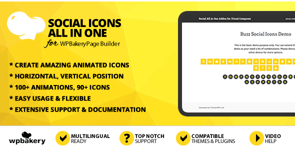 All In One Social Icons Addon For WPBakery Page Builder Preview Wordpress Plugin - Rating, Reviews, Demo & Download