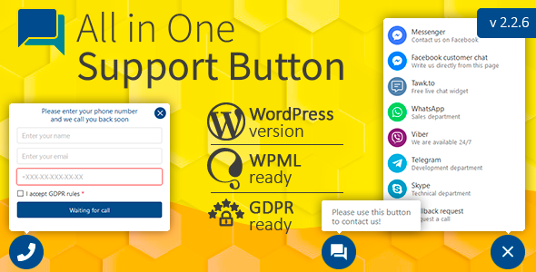 All In One Support Button + Callback Request. WhatsApp, Messenger, Telegram, LiveChat And More.. Wordpress Plugin - Rating, Reviews, Demo & Download