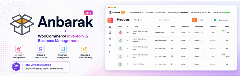 Anbarak Inventory & Profit Reports For WooCommerce Preview Wordpress Plugin - Rating, Reviews, Demo & Download