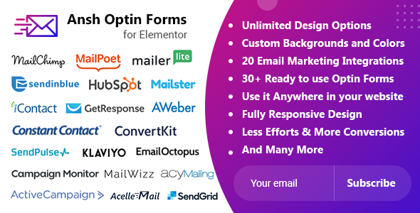 Ansh Optin Forms For Elementor Preview Wordpress Plugin - Rating, Reviews, Demo & Download