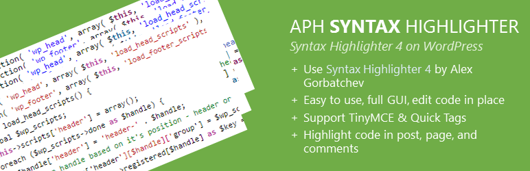 APH Syntax Highlighter Preview Wordpress Plugin - Rating, Reviews, Demo & Download