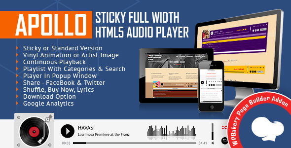Apollo – Sticky Full Width HTML5 Audio Player For WPBakery Page Builder Preview Wordpress Plugin - Rating, Reviews, Demo & Download