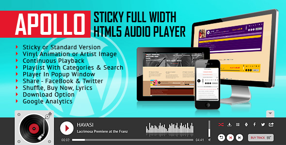 Apollo – Sticky Full Width HTML5 Audio Player – WordPress Plugin Preview - Rating, Reviews, Demo & Download