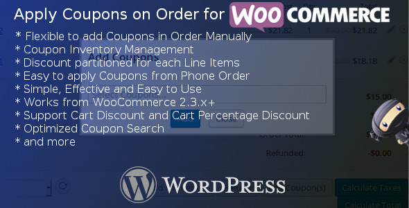 Apply Coupons On Order For WooCommerce Preview Wordpress Plugin - Rating, Reviews, Demo & Download