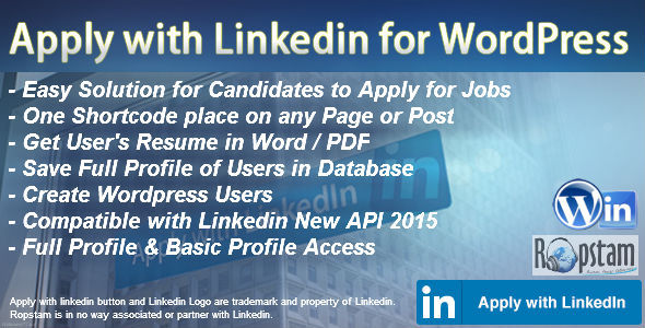 Apply With Linkedin Plugin for Wordpress Preview - Rating, Reviews, Demo & Download