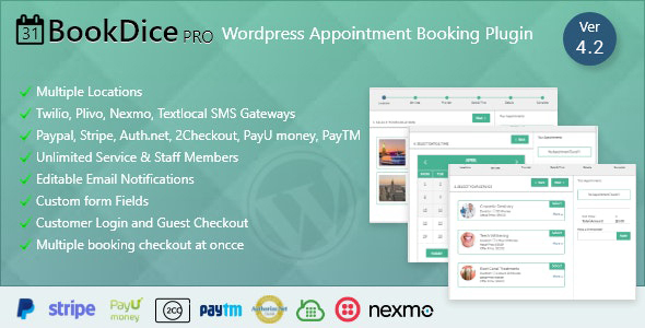 Appointment Booking And Scheduling Plugin for Wordpress – BookDice Preview - Rating, Reviews, Demo & Download