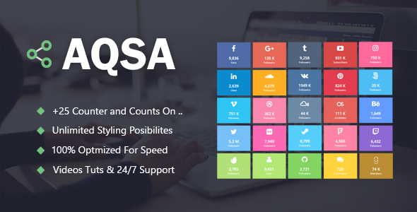 Aqsa – Social Counter Plugin For WordPress Preview - Rating, Reviews, Demo & Download