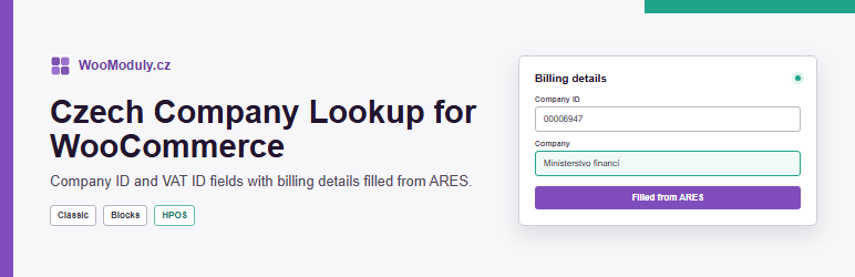 ARES – Czech Company Lookup For WooCommerce Preview Wordpress Plugin - Rating, Reviews, Demo & Download