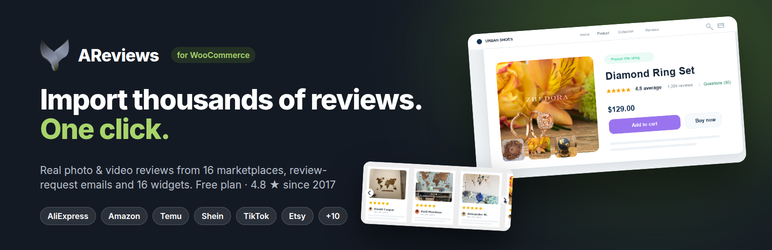 Areviews – Import Photo & Video Reviews For WooCommerce Preview Wordpress Plugin - Rating, Reviews, Demo & Download