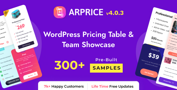 ARPrice – WordPress Pricing Table Plugin Preview - Rating, Reviews, Demo & Download