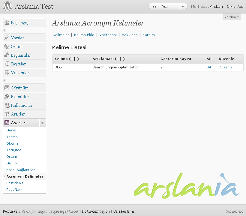 Arslania Acronym Kelimeler Preview Wordpress Plugin - Rating, Reviews, Demo & Download