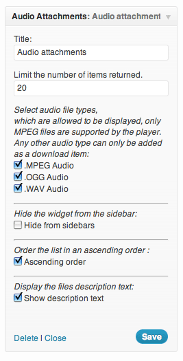 Audio Attachment Widget Preview Wordpress Plugin - Rating, Reviews, Demo & Download