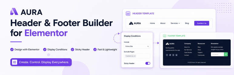 Aura Header Footer For Elementor Preview Wordpress Plugin - Rating, Reviews, Demo & Download