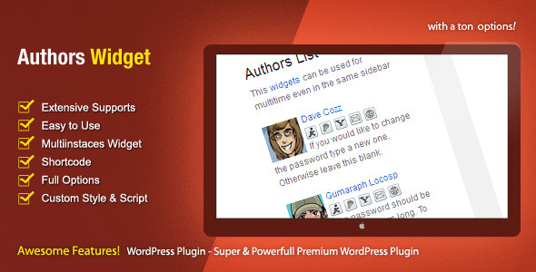 Authors Widget – WordPress Premium Plugin Preview - Rating, Reviews, Demo & Download
