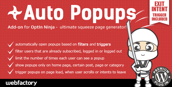 Auto Popups Add-on For OptIn Ninja Preview Wordpress Plugin - Rating, Reviews, Demo & Download