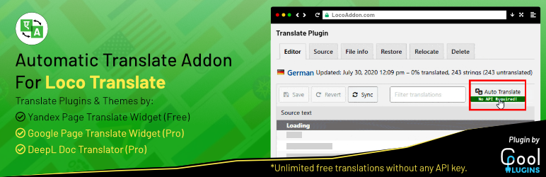 Automatic Translate Addon For Loco Translate Preview Wordpress Plugin - Rating, Reviews, Demo & Download