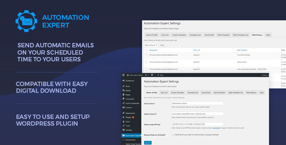 Automation Expert – Send Automatic Emails To Users Preview Wordpress Plugin - Rating, Reviews, Demo & Download