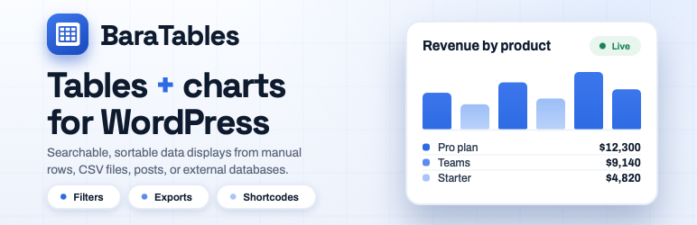 BaraTables Preview Wordpress Plugin - Rating, Reviews, Demo & Download