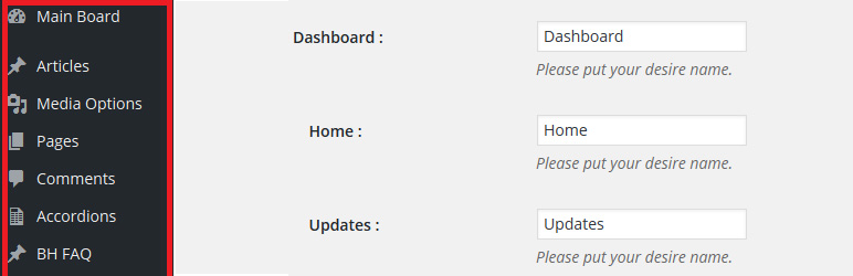 BH Dashboard Menus Settings Preview Wordpress Plugin - Rating, Reviews, Demo & Download