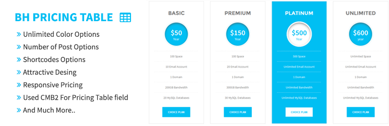 BH Pricing Table Preview Wordpress Plugin - Rating, Reviews, Demo & Download