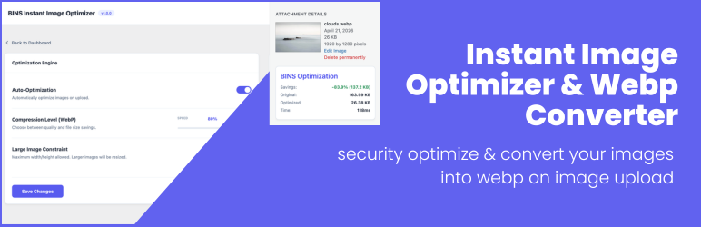 BINS Instant Image Optimizer Preview Wordpress Plugin - Rating, Reviews, Demo & Download