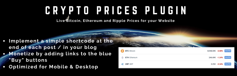 Bitcoin & Crypto Prices Shortcode Preview Wordpress Plugin - Rating, Reviews, Demo & Download