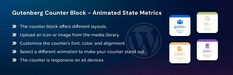 Block Metrics – Animated State Counter Preview Wordpress Plugin - Rating, Reviews, Demo & Download